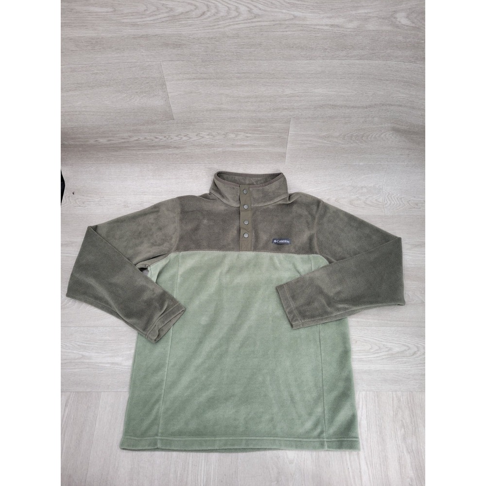 Columbia 1/4 Snap Fleece Pullover Men's M Green Colorblock Mock Neck Outdoor